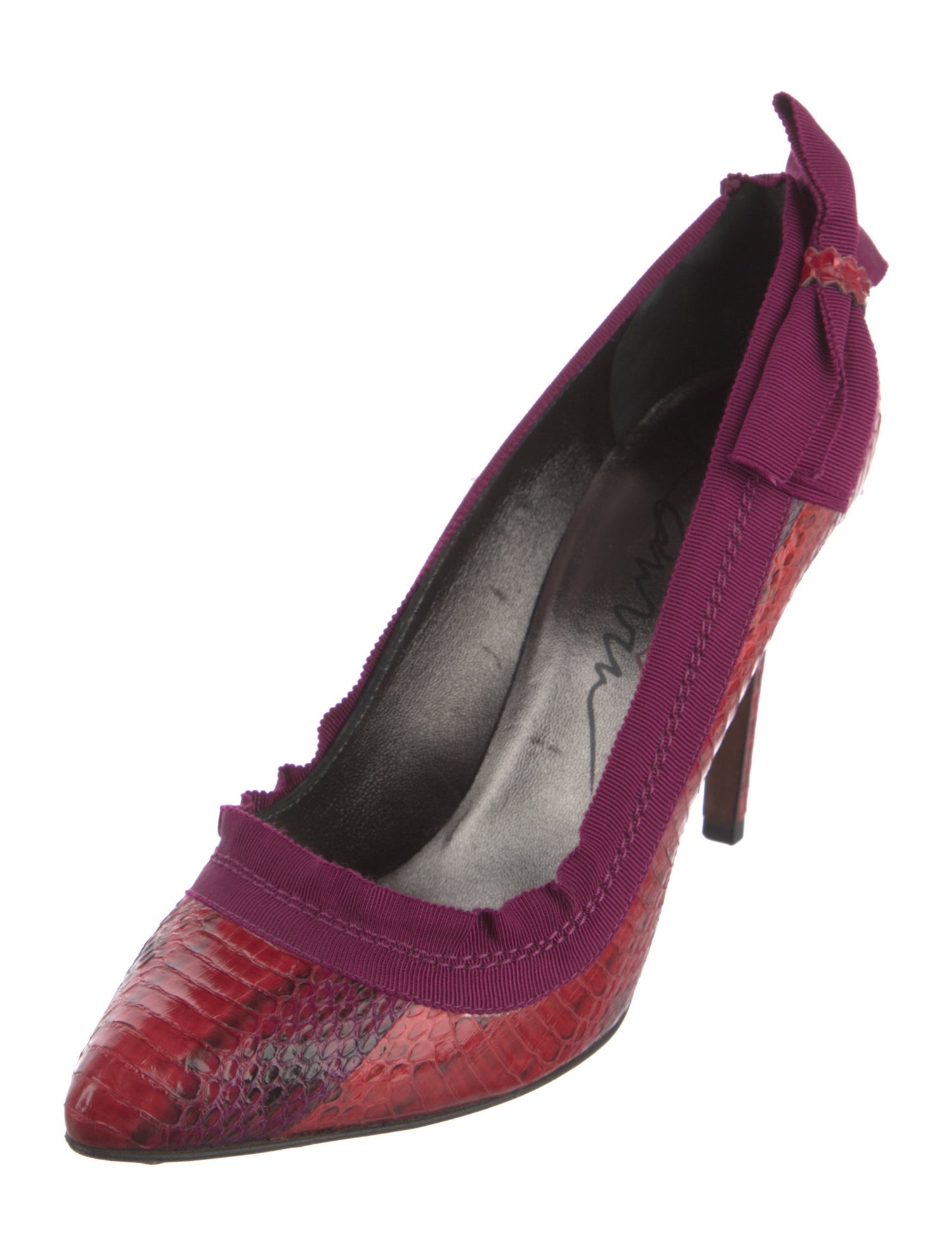 Lanvin Snakeskin Bow Accents Pumps