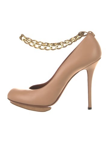 Lanvin Pumps Leather Chain-Link Accents IT 38 | 8