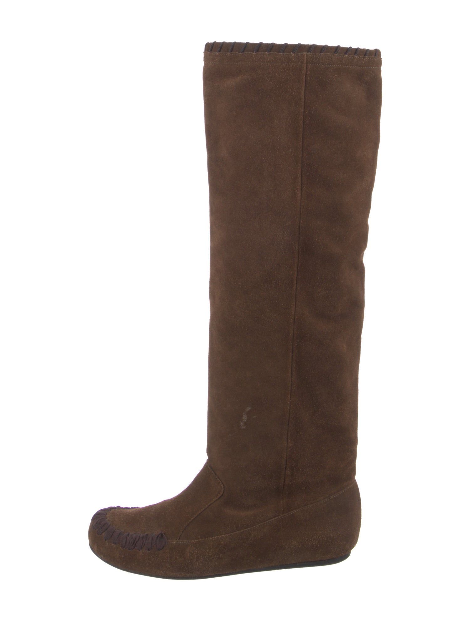 Lanvin Suede Whipstitch Trim Riding Boots