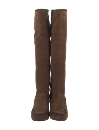 Lanvin Suede Whipstitch Trim Riding Boots