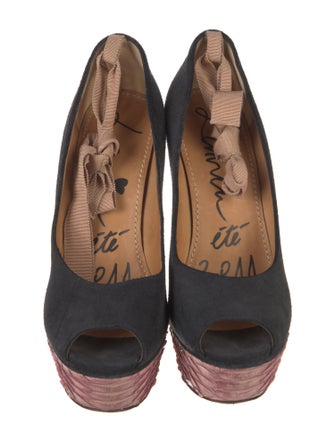 Lanvin Suede Grosgrain Trim Pumps