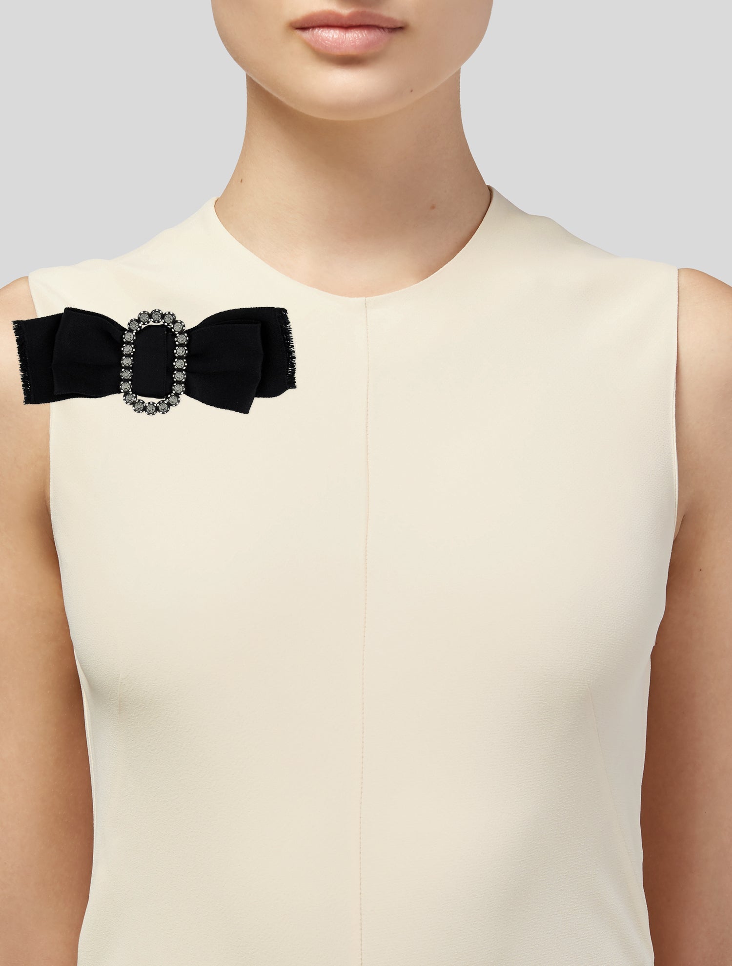 Lanvin Crystal & Fabric Bow Brooch/ Pendant Necklace