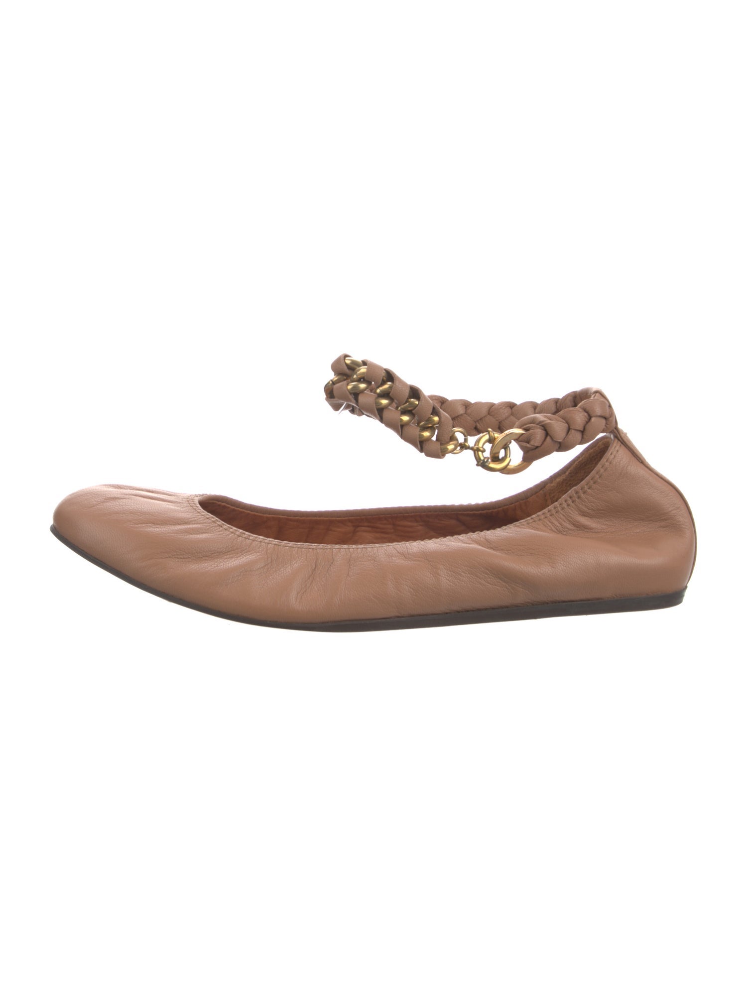Lanvin Leather Chain-Link Accents Ballet Flats