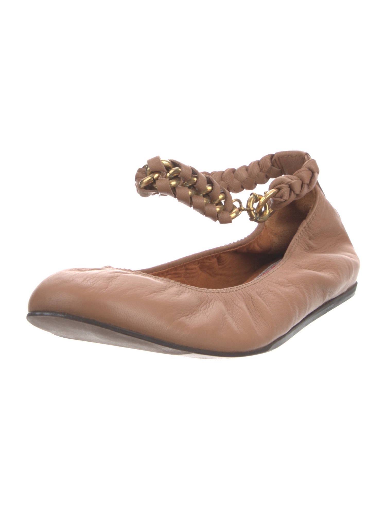 Lanvin Leather Chain-Link Accents Ballet Flats