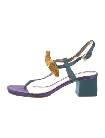 Lanvin Satin Printed T-Strap Sandals
