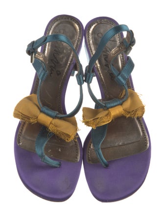 Lanvin Satin Printed T-Strap Sandals