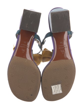 Lanvin Satin Printed T-Strap Sandals