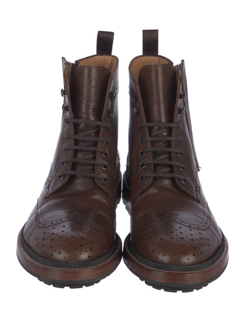 Lanvin Leather Lasercut Accents Lace-Up Boots