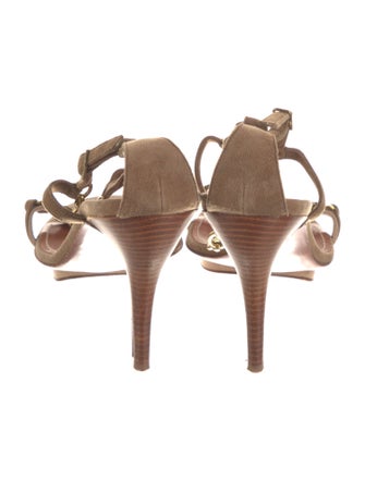 Lanvin Suede Chain-Link Accents T-Strap Sandals