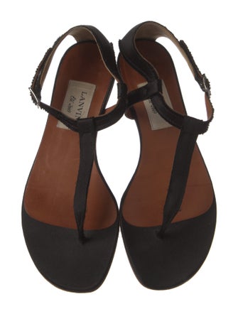 Lanvin Suede Raw-Edge Trim T-Strap Sandals