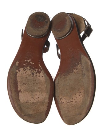 Lanvin Suede Raw-Edge Trim T-Strap Sandals