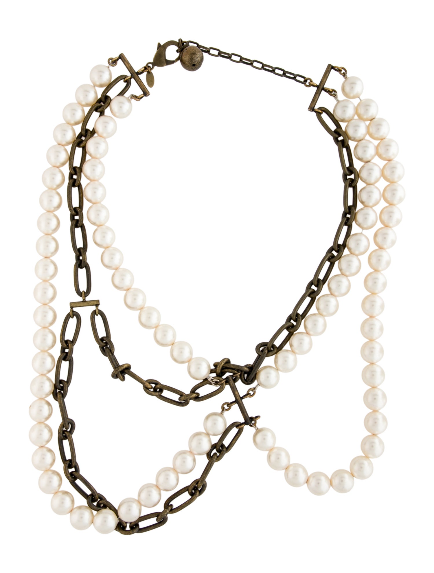 Lanvin Faux Pearl Multistrand Chain Necklace