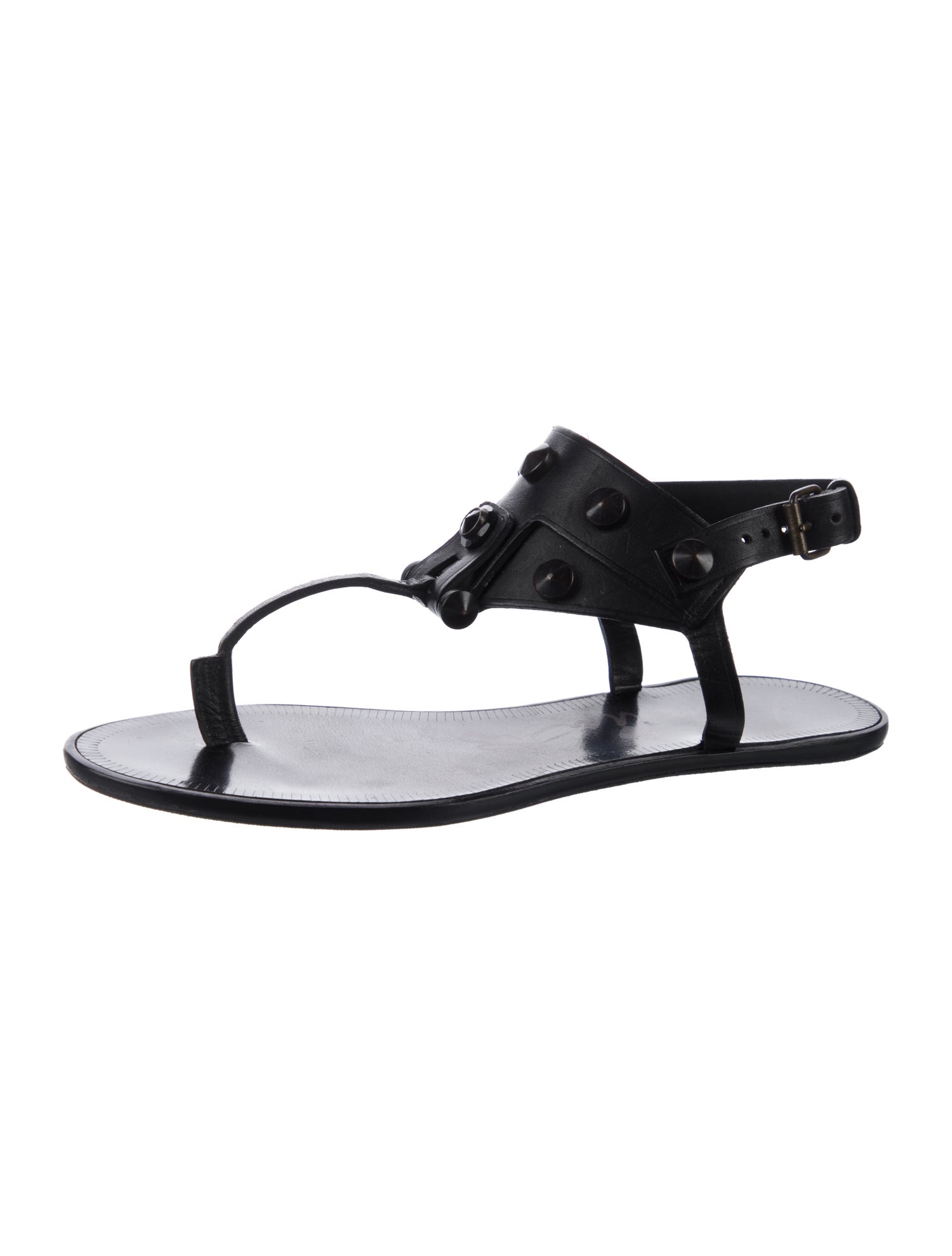 Lanvin Leather Studded Accents T-Strap Sandals