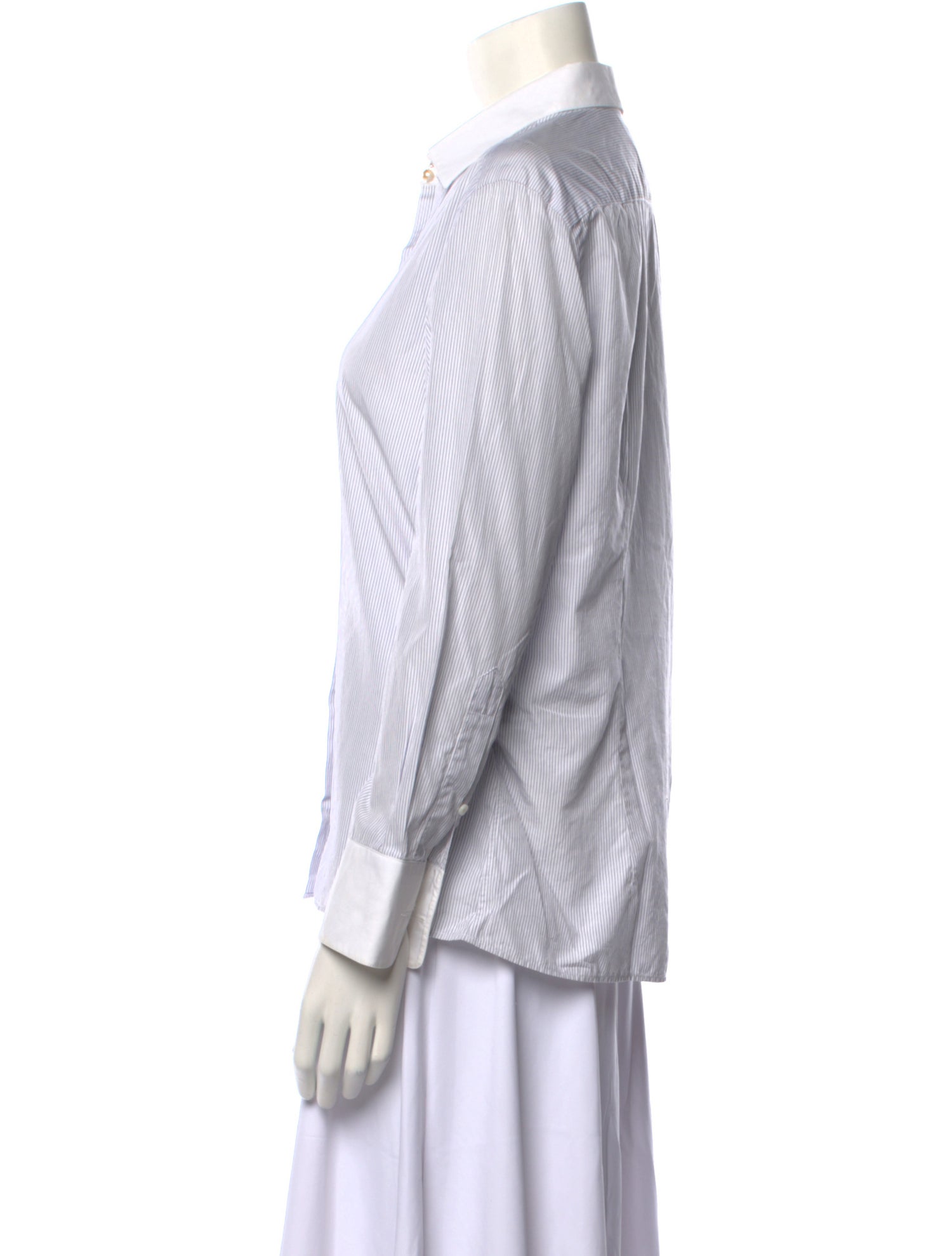 Lanvin Striped Long Sleeve Button-Up Top