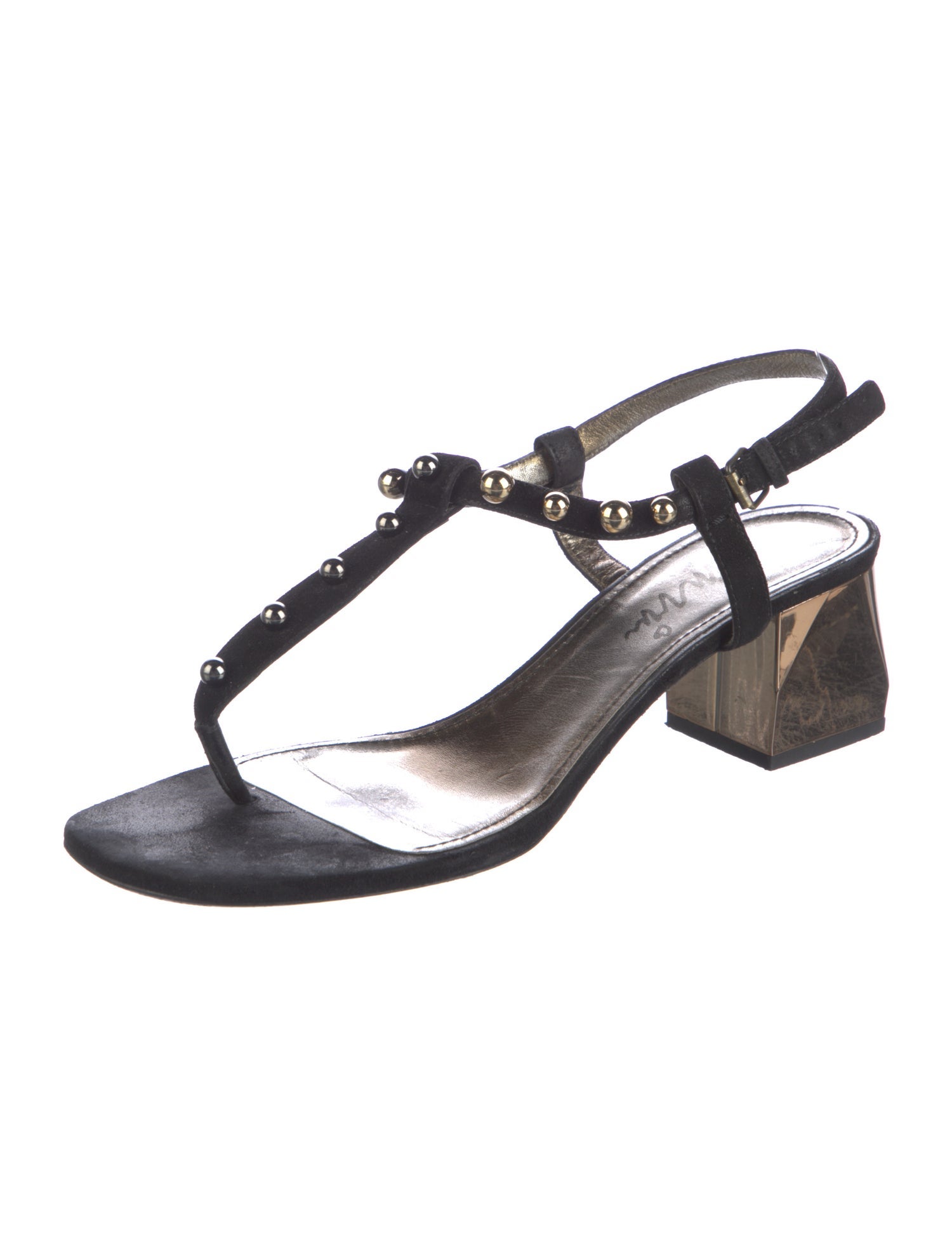 Lanvin Suede Studded Accents T-Strap Sandals