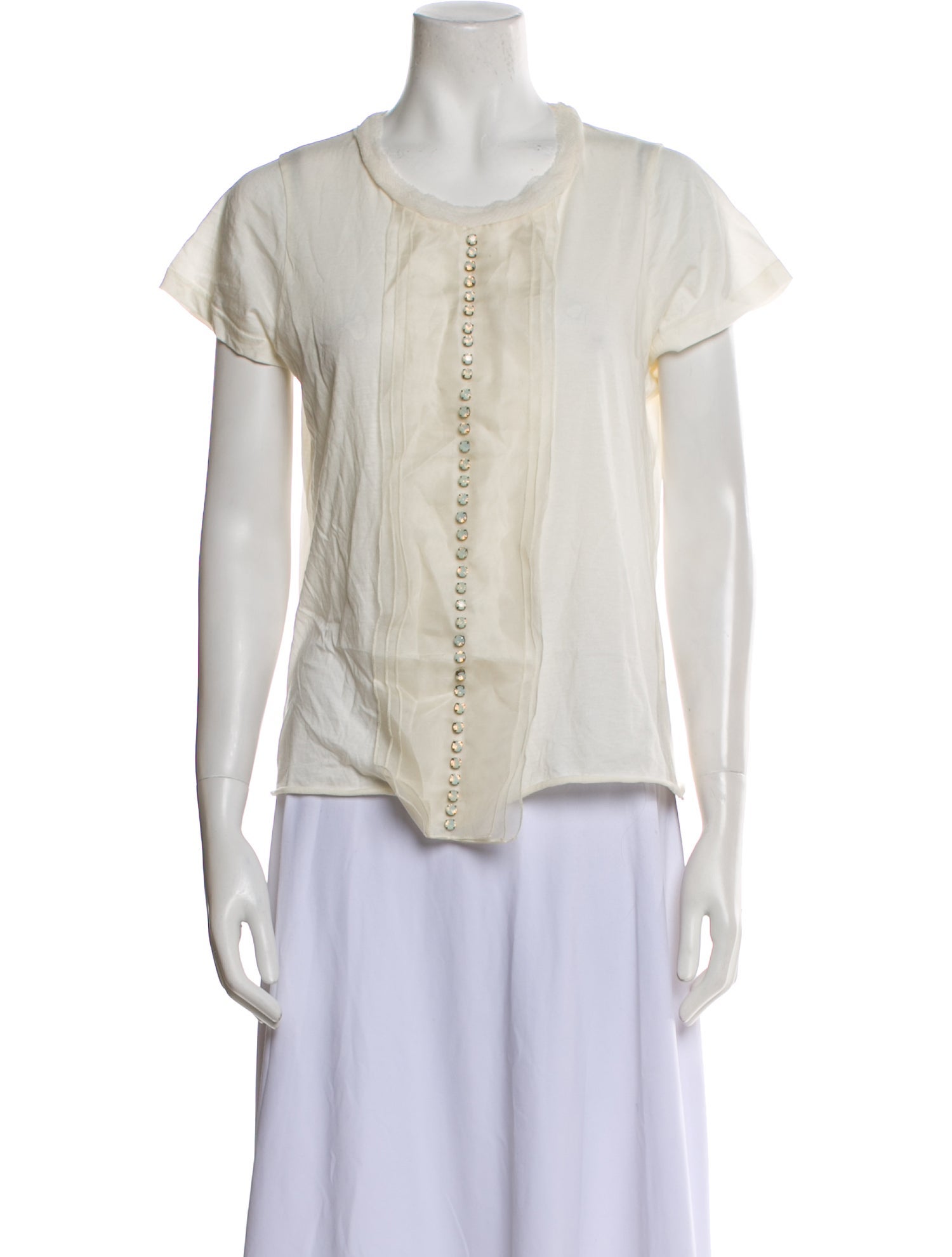 Lanvin Scoop Neck Short Sleeve Button-Up Top