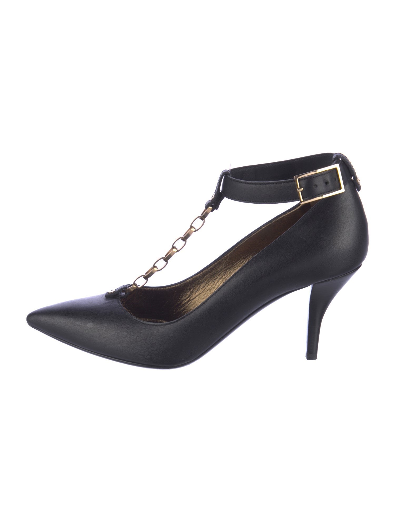 Lanvin Leather Chain-Link Accents T-Strap Pumps