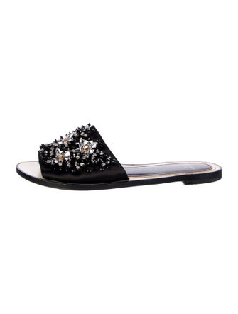 Lanvin Satin Crystal Embellishments Slides