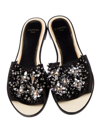 Lanvin Satin Crystal Embellishments Slides