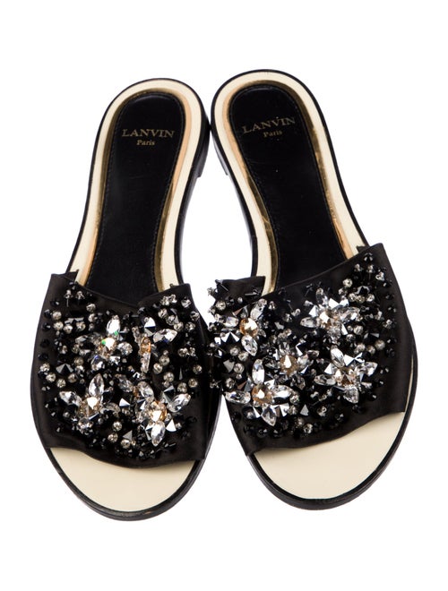 Lanvin Satin Crystal Embellishments Slides