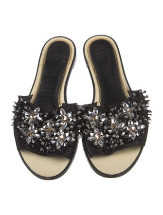 Lanvin Satin Crystal Embellishments Slides
