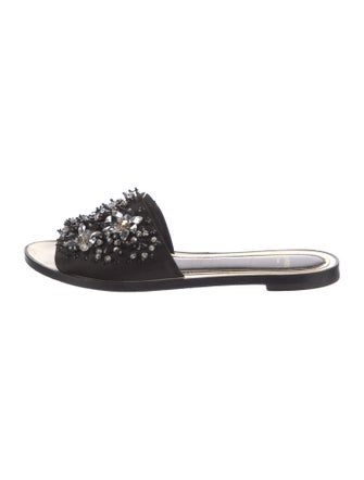 Lanvin Satin Crystal Embellishments Slides