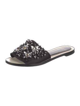 Lanvin Satin Crystal Embellishments Slides