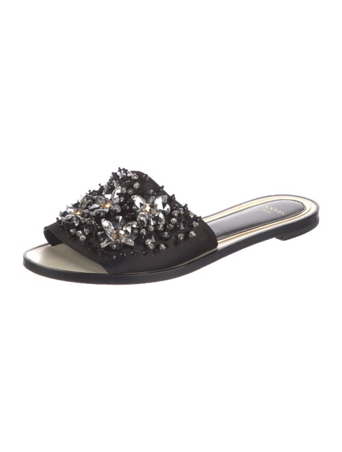 Lanvin Satin Crystal Embellishments Slides
