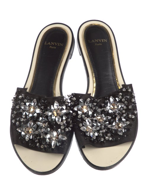 Lanvin Satin Crystal Embellishments Slides