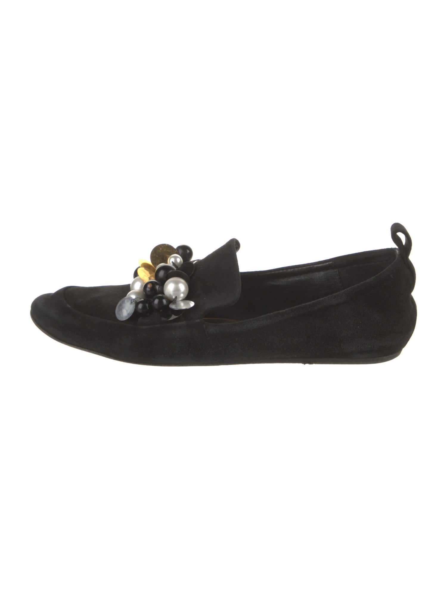 Lanvin Faux Pearl Accents Suede Flats