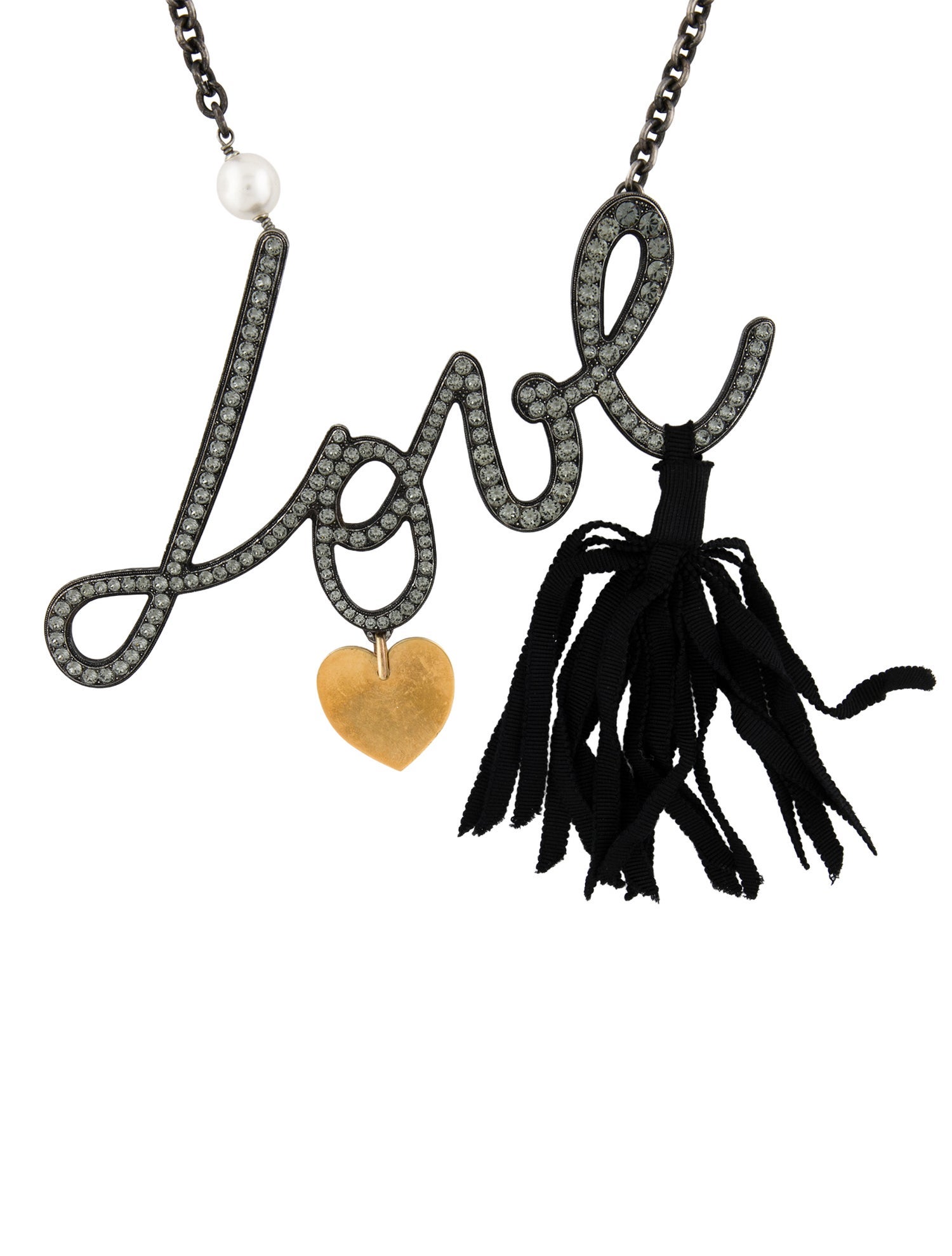 Lanvin Faux Pearl & Crystal 'LOVE' Collar Necklace