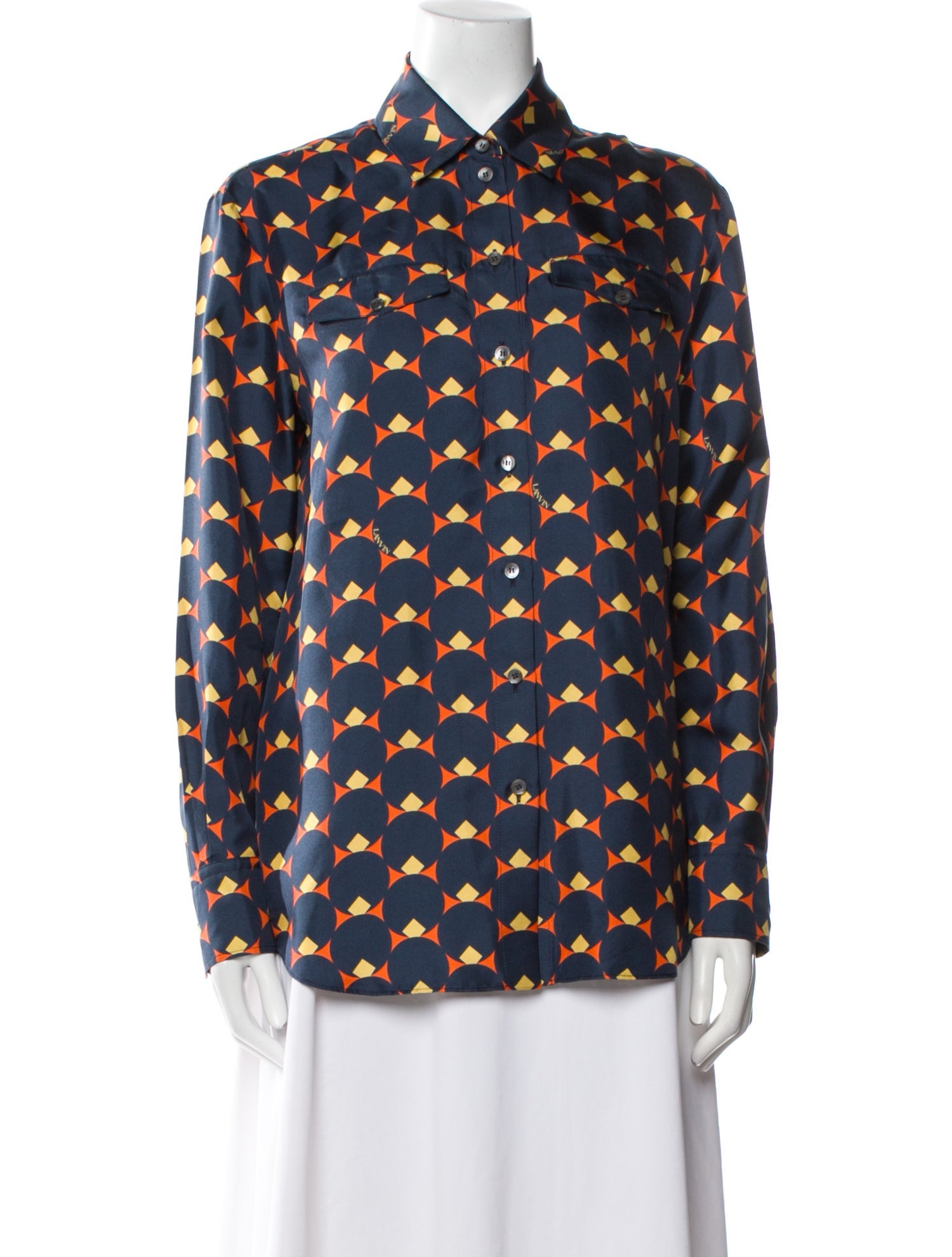 Lanvin Silk Printed Button-Up Top