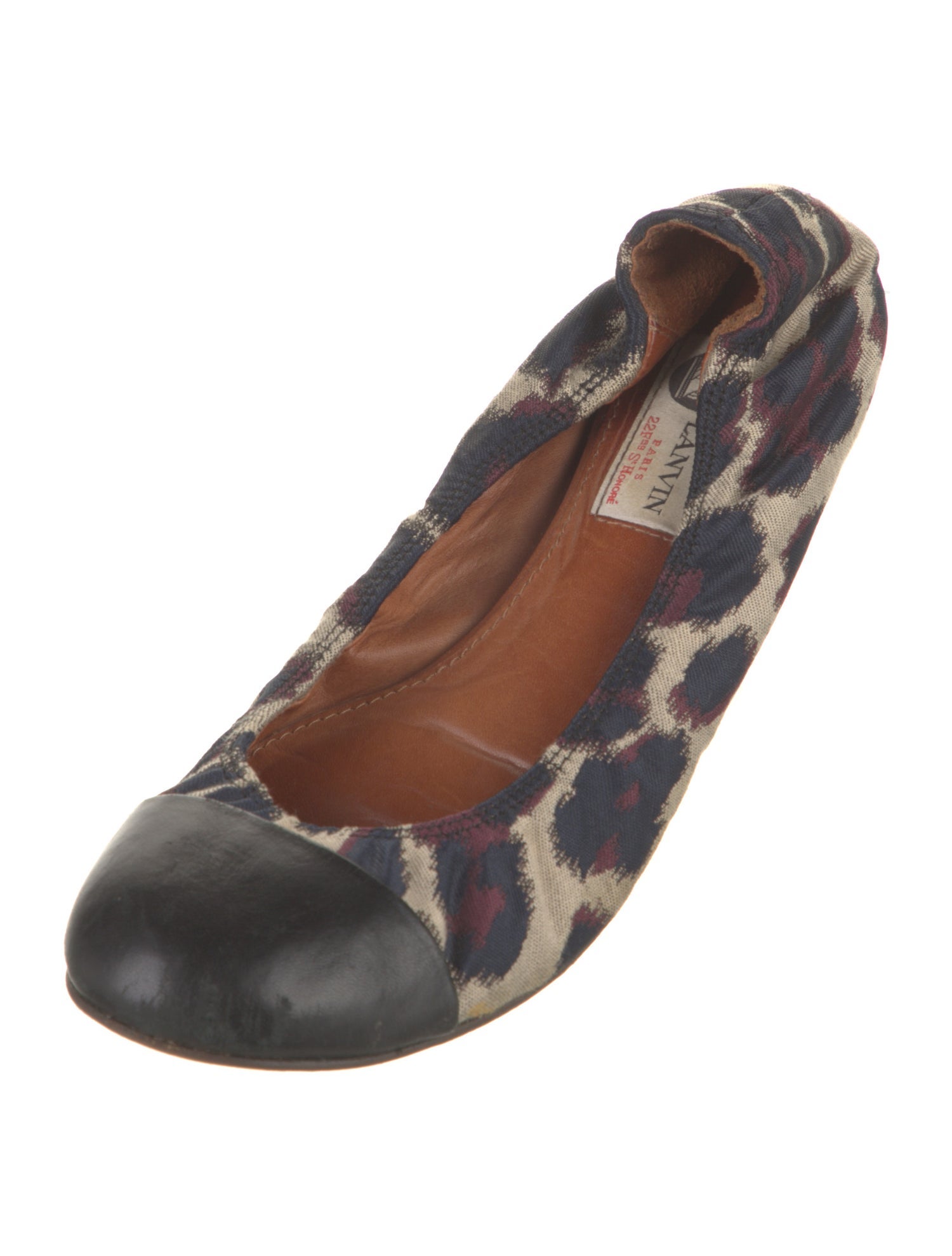 Lanvin Satin Animal Print Ballet Flats