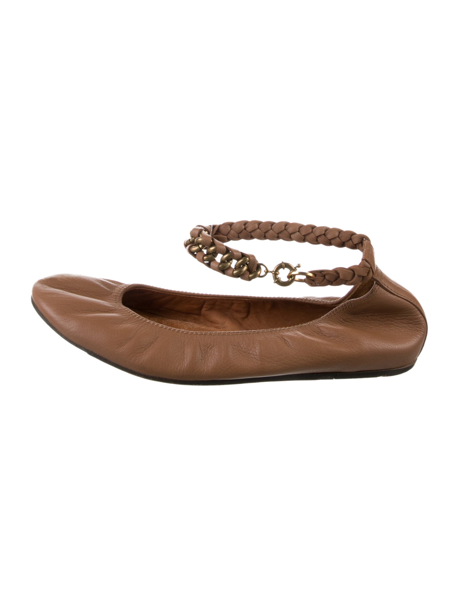 Lanvin Leather Chain-Link Accents Ballet Flats