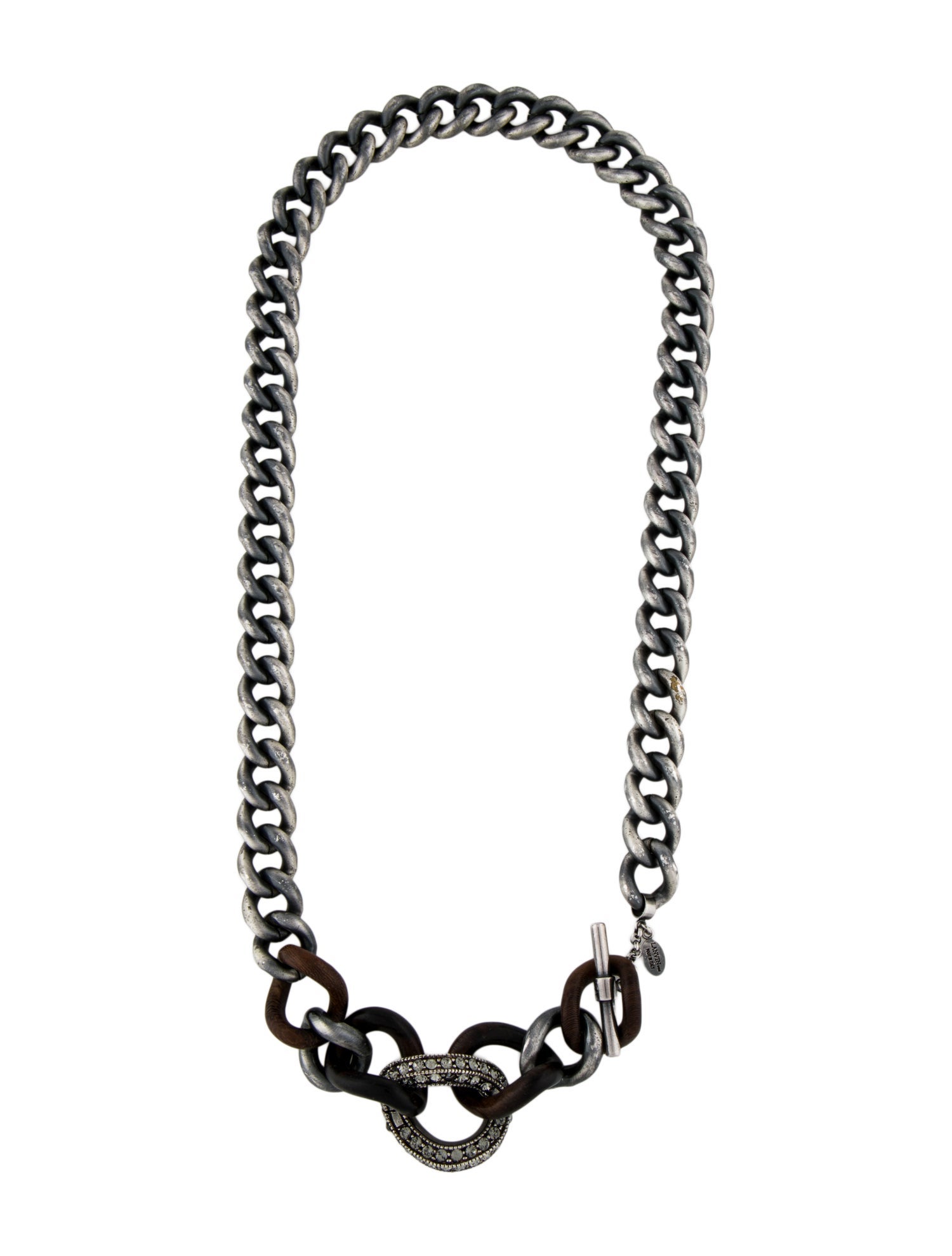 Lanvin Crystal & Wood Graduated Chain Link Necklace