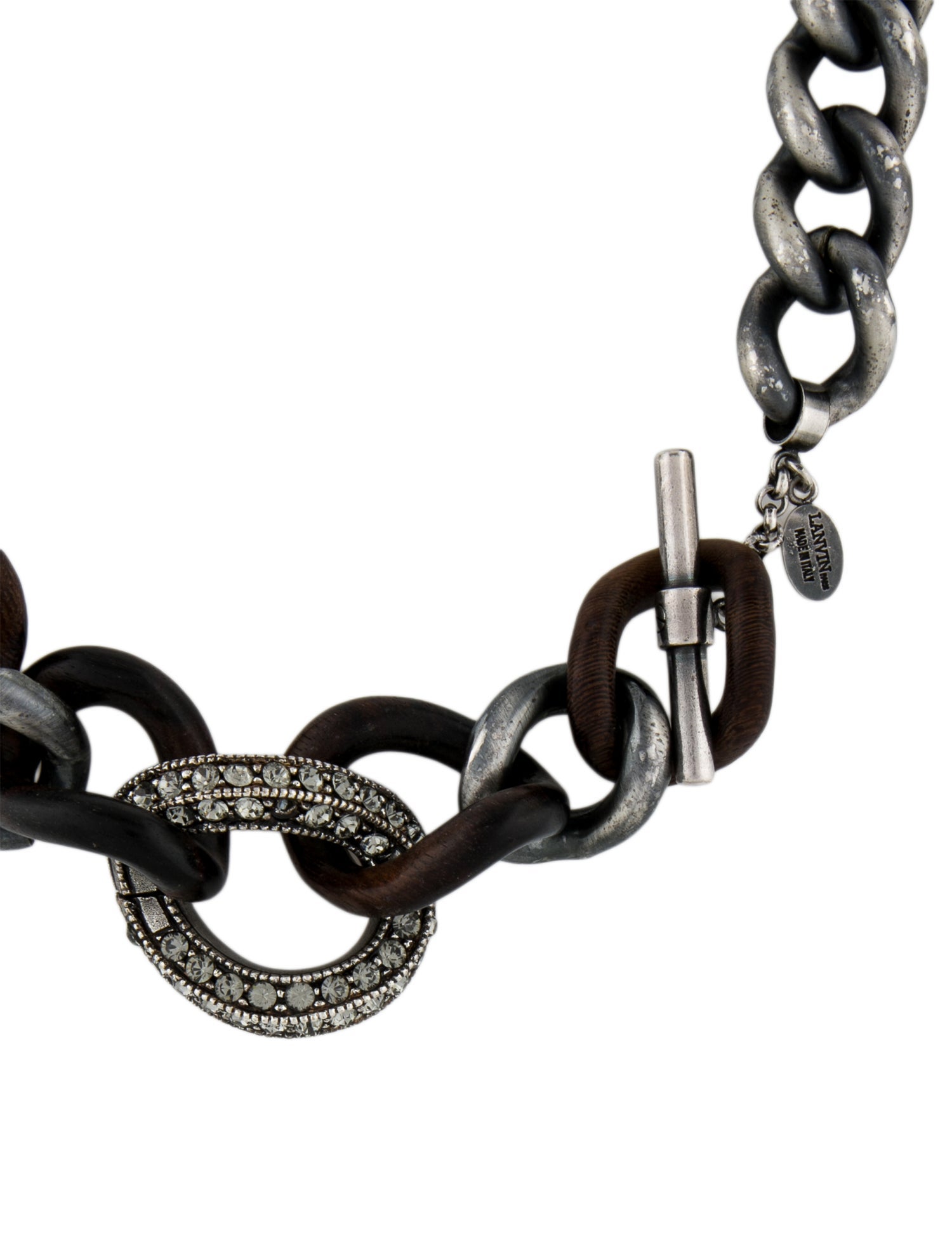 Lanvin Crystal & Wood Graduated Chain Link Necklace