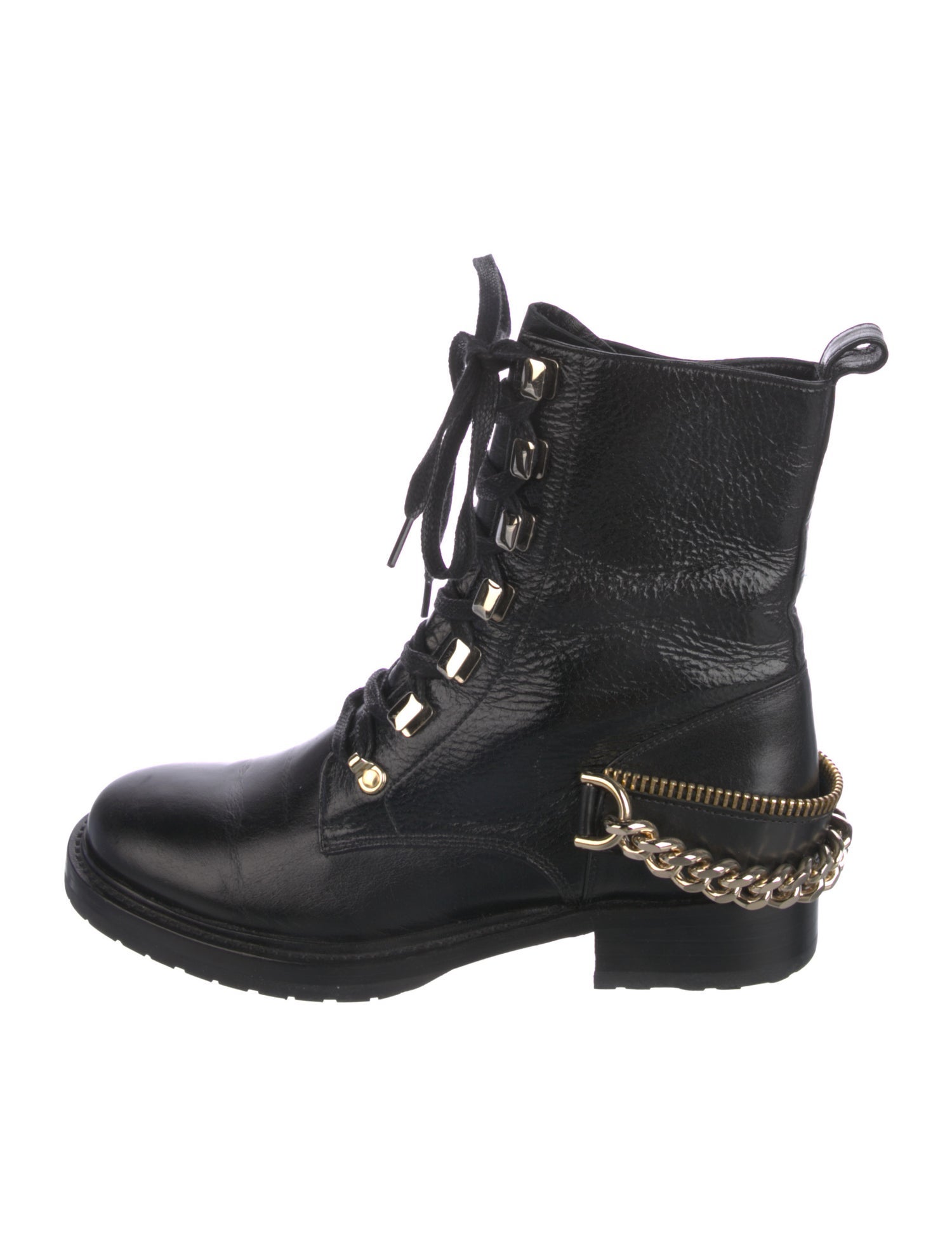 Lanvin Leather Chain-Link Accents Combat Boots