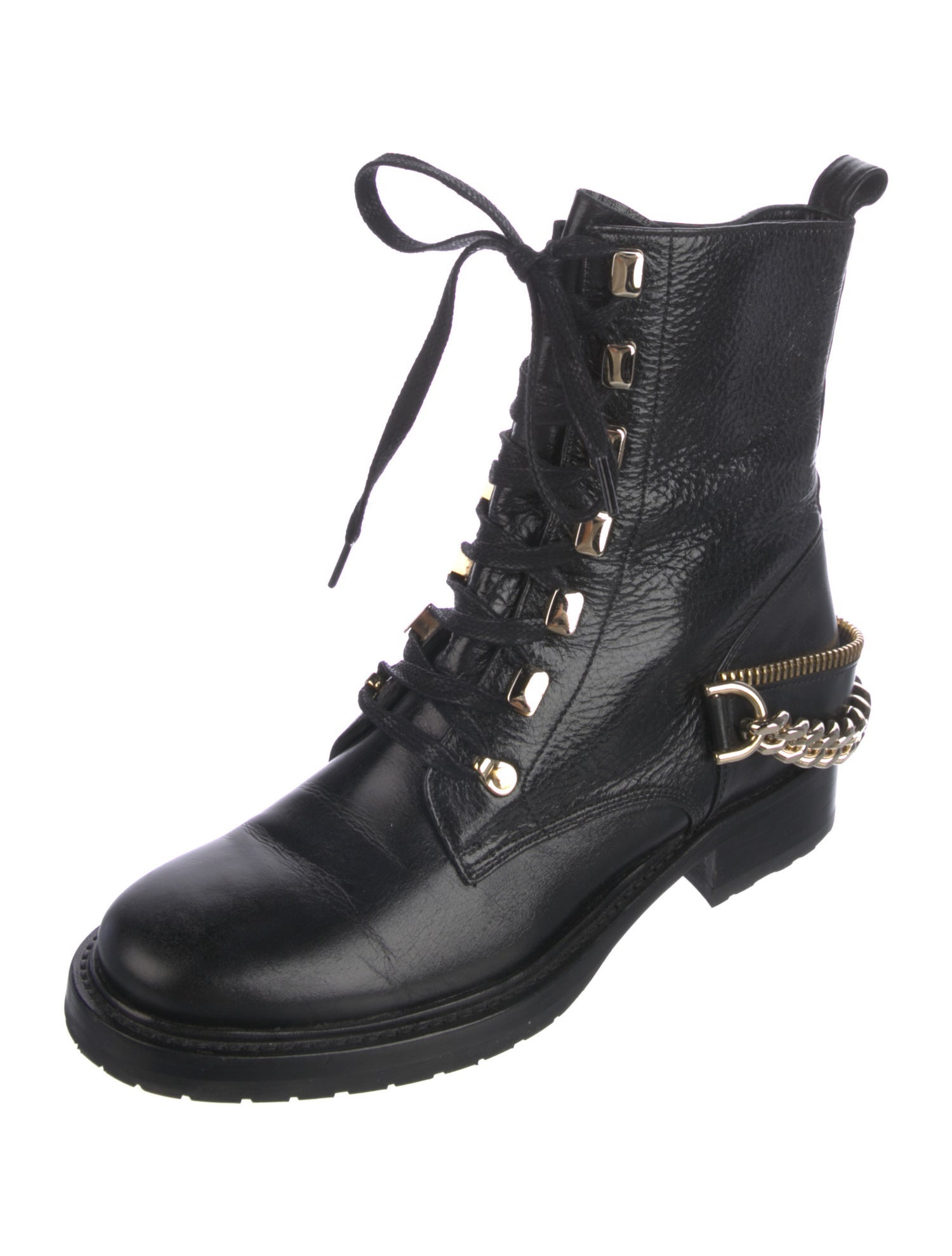 Lanvin Leather Chain-Link Accents Combat Boots