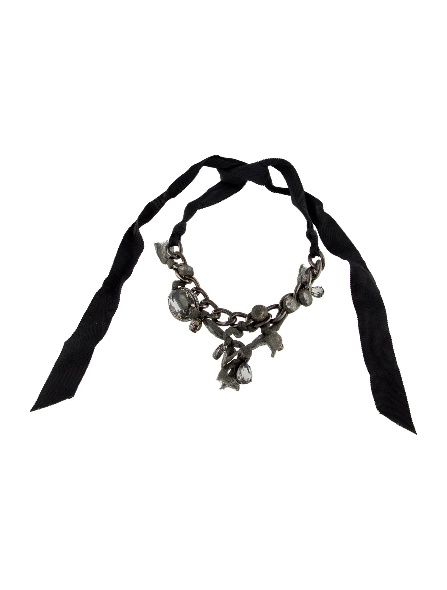 Lanvin Crystal & Ribbon Collar Necklace