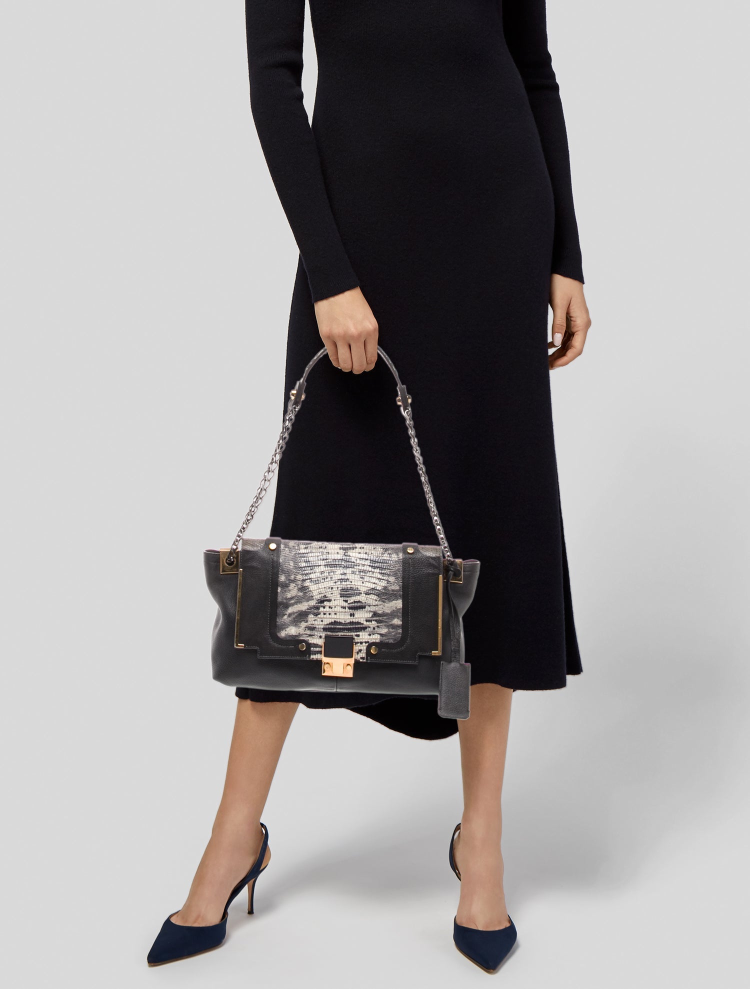 Lanvin Embossed Leather Shoulder Bag