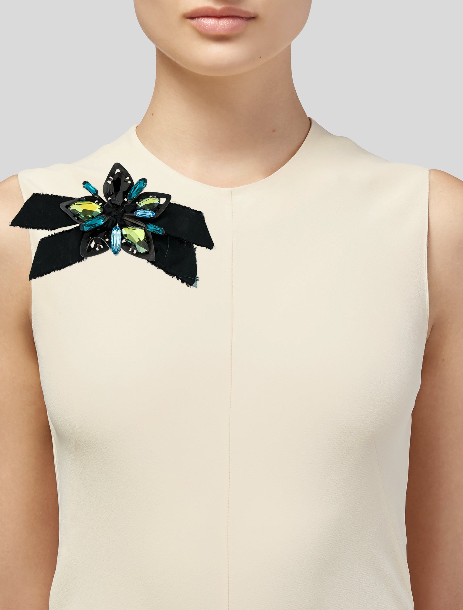 Lanvin Ribbon & Crystal Flower Brooch