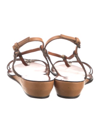 Lanvin Patent Leather Scalloped Accent T-Strap Sandals