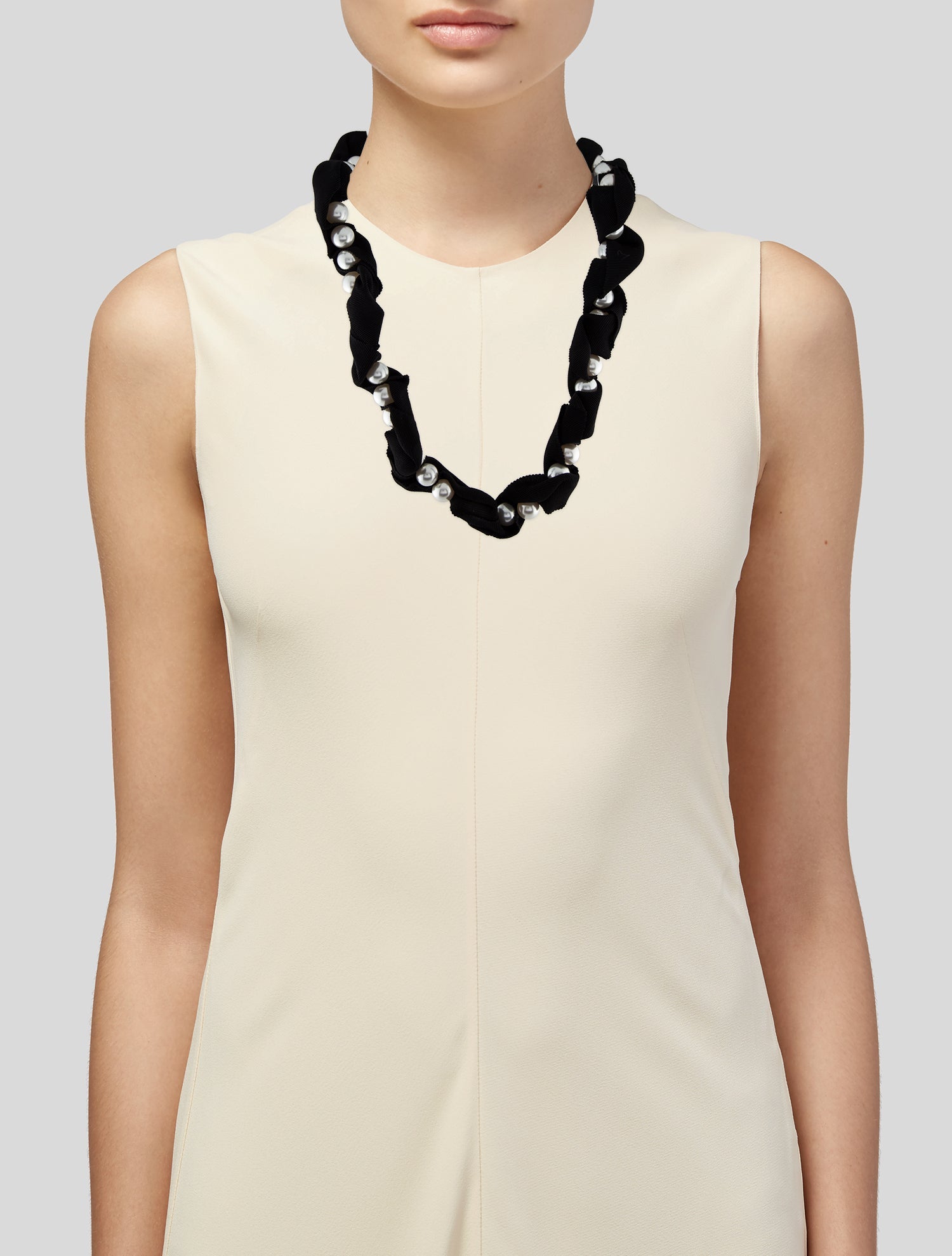 Lanvin Faux Pearl & Grosgrain Collar Necklace