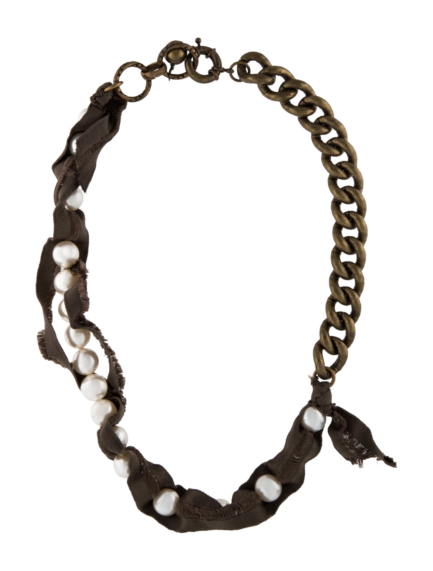 Lanvin Faux Pearl & Ribbon Beaded Necklace