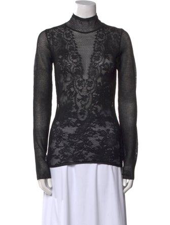 Lanvin Lace Pattern Mock Neck Top