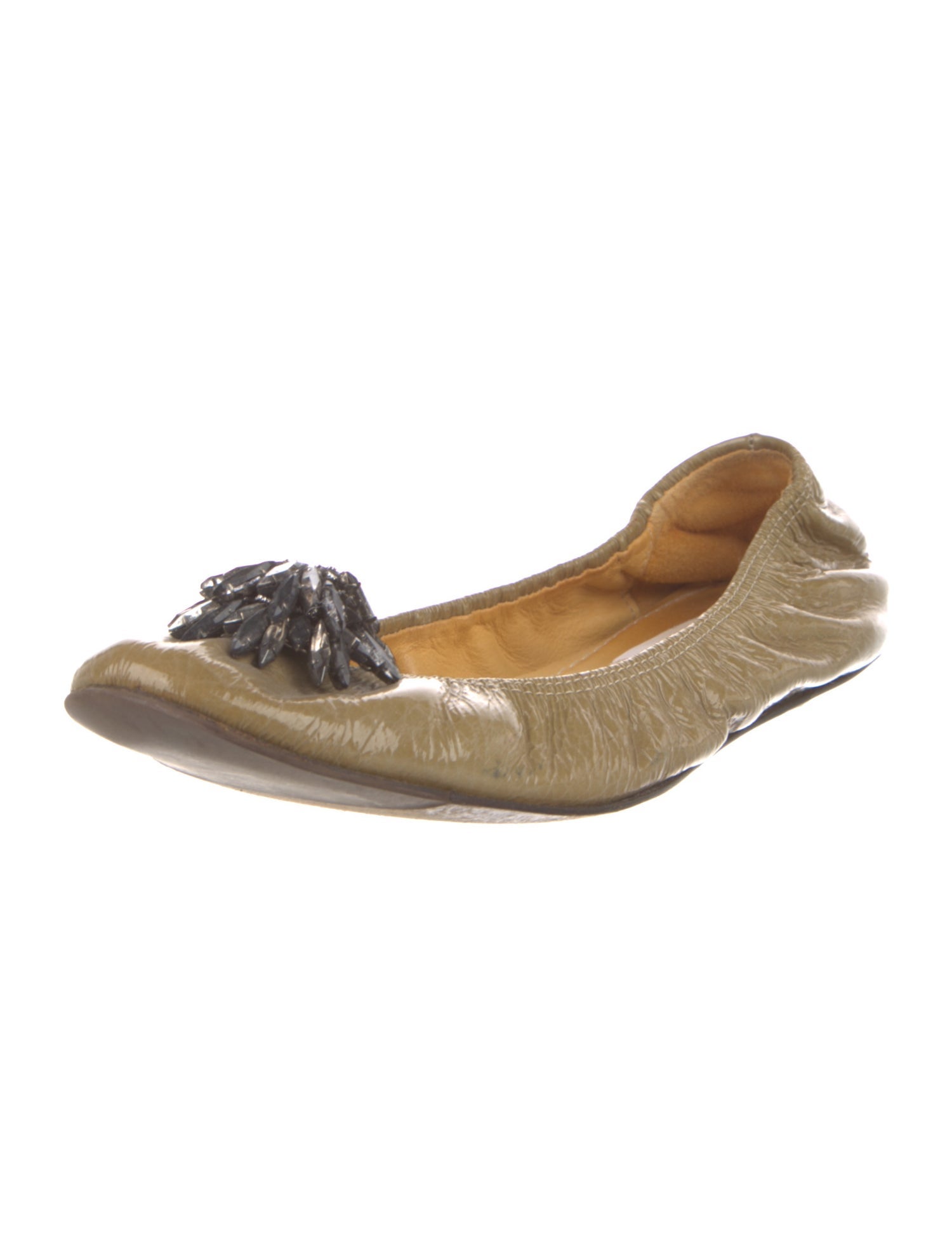 Lanvin Patent Leather Crystal Embellishments Ballet Flats
