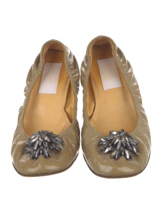 Lanvin Patent Leather Crystal Embellishments Ballet Flats