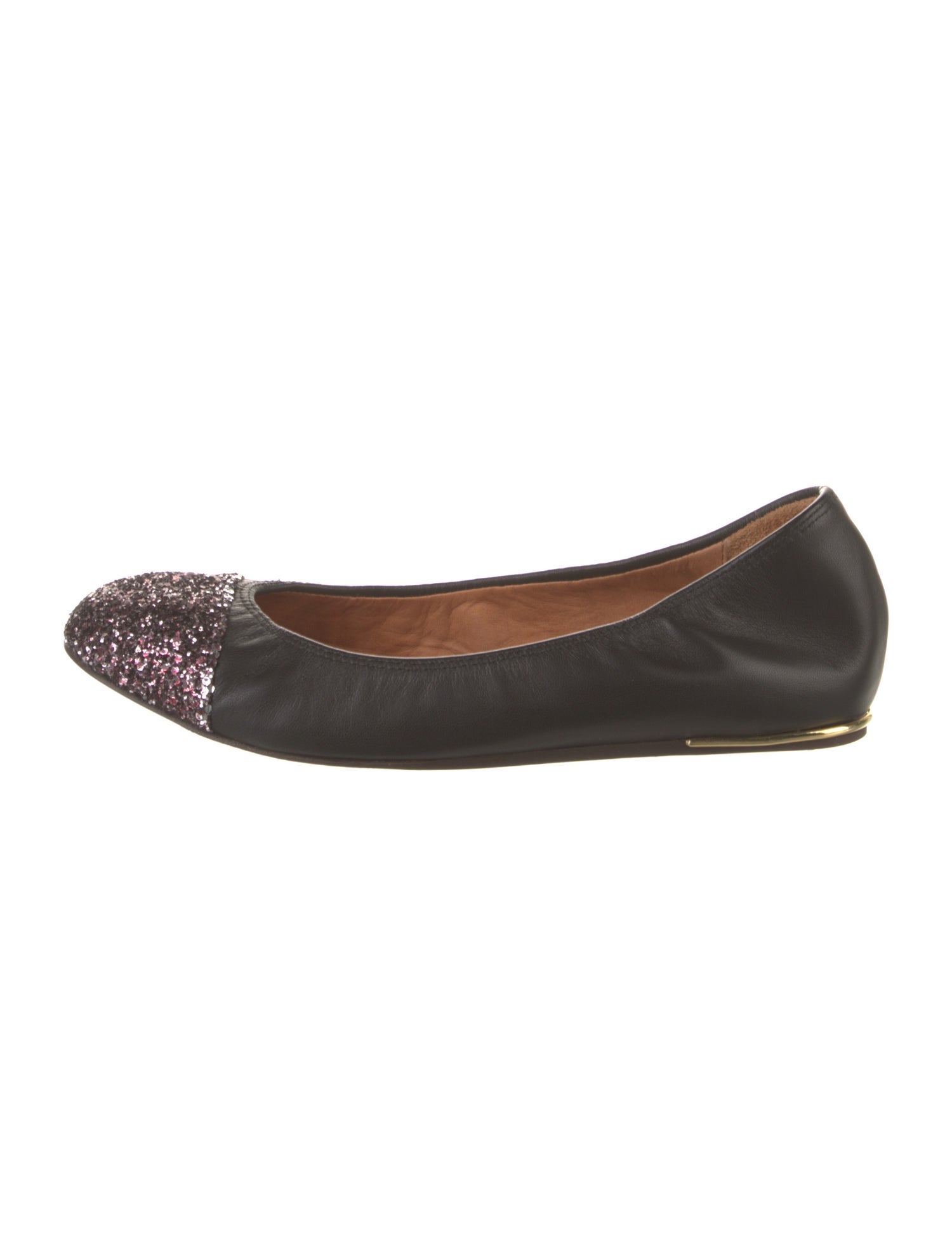 Lanvin Leather Glitter Accents Ballet Flats