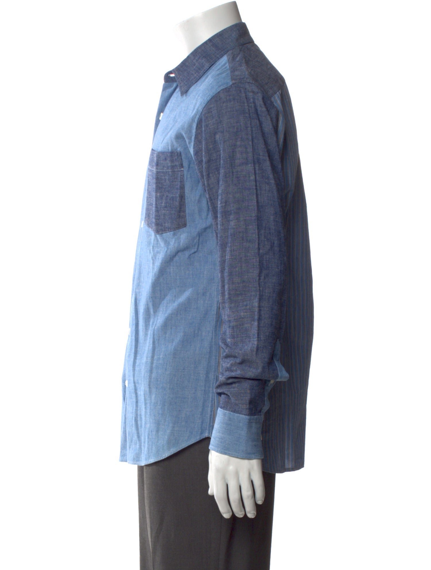 Lanvin Colorblock Pattern Long Sleeve Denim Shirt