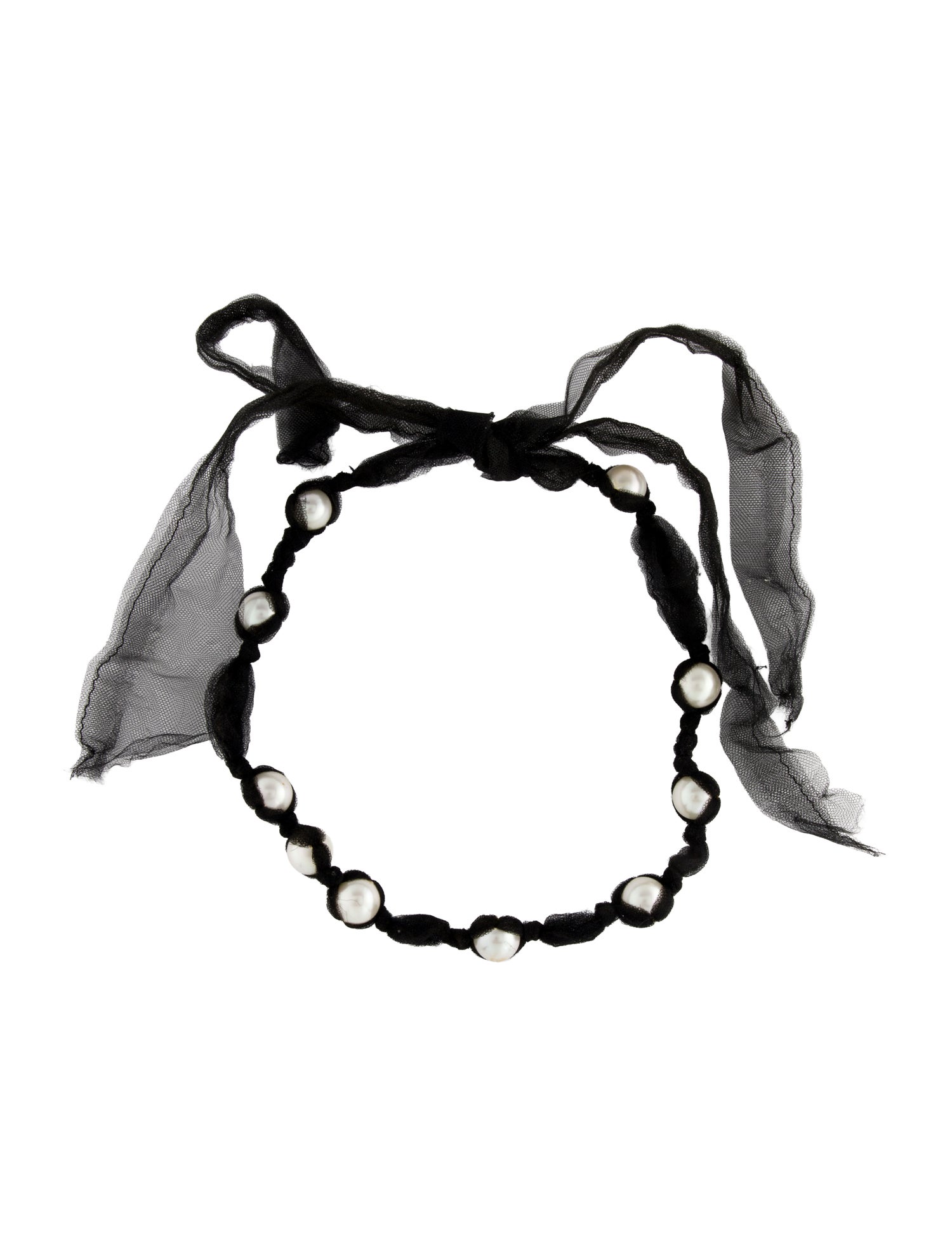 Lanvin Faux Pearl & Tulle Station Necklace